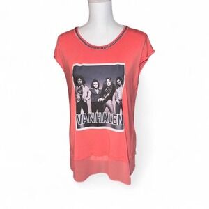 Van Halen Band Shirt Upcycled Sleeveless Apricot Ladies‎ Medium